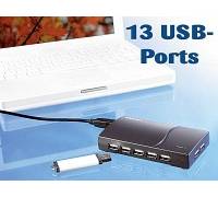 Produktbild Pearl Xystec Aktiver 13-Port USB2.0-Hub ''Shisan'' mit Netzteil