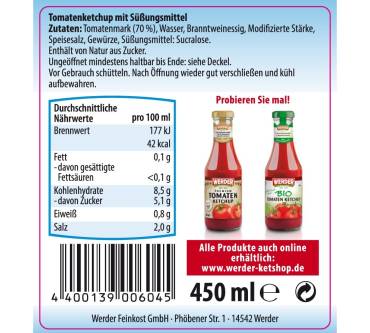 Produktbild Werder Feinkost Tomaten Ketchup ohne Zuckerzusatz