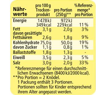 Produktbild Maggi Kartoffelknödel im Kochbeutel (halb & halb)