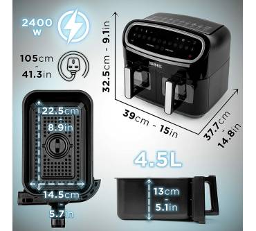 Duronic AF24: 1,5 Sehr Gut | Doppelkammer-Heißluftfritteuse Mit Großem ...