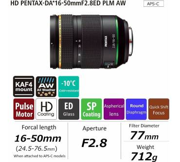 Produktbild Pentax HD DA 16-50mm F2,8ED PLM AW