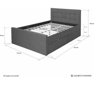 Produktbild Homestyle4u Polsterbett mit 2 Bettkästen und Lattenrost