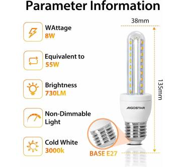 Produktbild Aigostar LED Lampe Kolben E27 8W Warmweiß