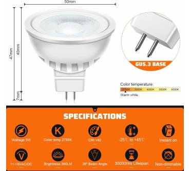 Produktbild Auting GU5.3 LED Warmweiß MR16 5W