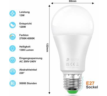 Produktbild Dusktec Alexa Glühbirne E27 Smart LED Warmweiss und Kaltweiss 12W