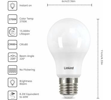 Produktbild Linkind Energiesparlampe 8.2W E27 Warmweiß