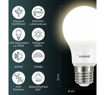 Produktbild Linkind Ultra-effiziente Energiesparlampe 7,2W E27 Neutralweiß