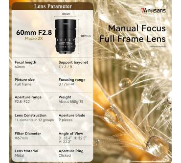 Produktbild 7Artisans 60mm f/2.8 Full-frame 2X Ultra-Macro