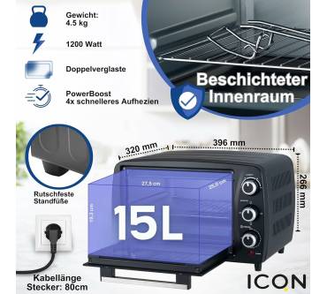 Produktbild ICQN Kompakter Minibackofen 15 Liter