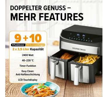 Produktbild Gourmetmaxx Doppelkammer-Heißluftfritteuse 2x 3,5l