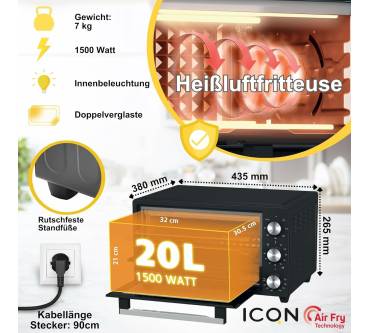 Produktbild ICQN 20 Liter Minibackofen mit Airfry