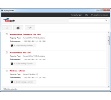 Produktbild Abelssoft MyKeyFinder 2013 Plus