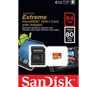 Produktbild SanDisk microSDXC Extreme Class 10 533x UHS-1 64GB (SDSDQXL-064G)