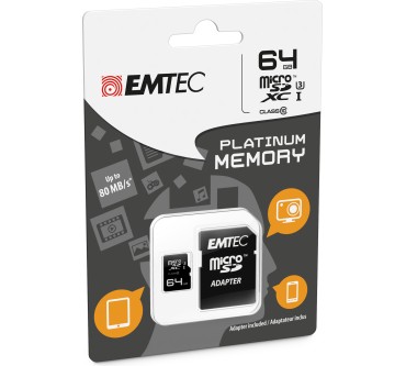 Produktbild Emtec microSDXC Class10 Platinum UHS-I U3 (64 GB)